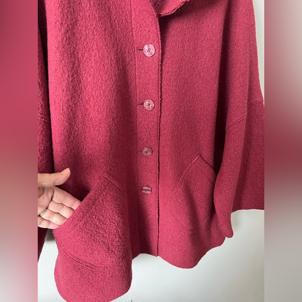J. Jill 100% Wool Coat Kimono Sleeves Merlot  Button-down Size S Fit To Xl NWOT - Picture 4 of 9